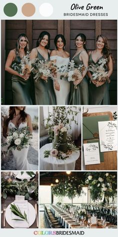 the bridesmaids are all dressed up in green and white for their wedding day