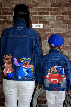 "Hand painted denim Jacket with painting Jacket with art work on it Art on denim Denim jean Jacket with art pop-art Family Look Mom and child A perfect gift for those who like exclusive things Unique artworks by paint we can choose clothes of your size paints for textile, paints for fabrics, not washed off Selection of clothing size and drawing pattern on the jacket for 2-14 days Clothing size and color are coordinated with you, after which we proceed to work. 1. You can ask any picture you like Art On Denim, Painting Jacket, Hand Painted Denim, Diy Denim Jacket, Painted Clothes Diy, Knit Swimwear, Hand Painted Denim Jacket, Hand Painted Clothing, Denim Art