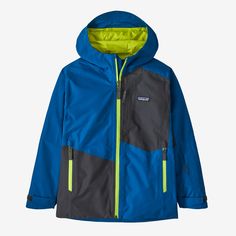 The waterproof, windproof Storm Shift Jacket is built from GORE-TEX ePE fabric, and the fabric, membrane and durable water repellent (DWR) finish are made without intentionally added PFAS. It's our most technical 2-layer snow shell for your little shredders, designed for layering and high-output skiing and snowboarding. Made in a Fair Trade Certified™ factory.Regular cleaning adds years to your waterproof gear. Learn how to wash and dry your shell. | Patagonia Kids' Storm Shift Ski/Snowboard Jac Blue Functional Waterproof Windbreaker, Functional Blue Waterproof Windbreaker, Patagonia Waterproof Windbreaker For Outdoor Activities, Functional Long-sleeved Blue Raincoat, Blue Functional Long Sleeve Raincoat, Blue Long Sleeve Functional Raincoat, Blue Windproof Functional Raincoat, Functional Blue Windproof Raincoat, Blue Functional Windproof Raincoat