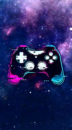 a video game controller floating in the air with stars and space behind it on a blue background