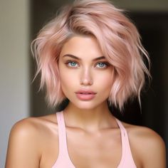 70 Short blonde hair We Cannot Stop Obsessing Over Rose Gold Hair Blonde Short, Short Rose Gold Hair, 2024 Haircolor, Blush Blonde Hair, Light Pink Bob, Pink Bobs, Rose Gold Short Hair, Funky Bob Hairstyles, Soft Pink Hair