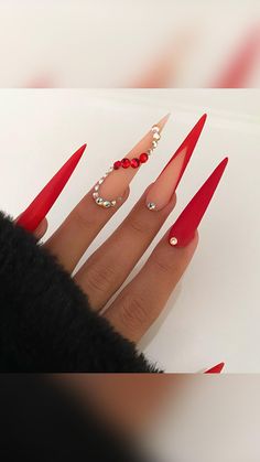 Bunny Nails, Red Acrylic Nails, Classy Nail Designs, Nails Design With Rhinestones