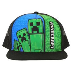 Elevate your style with the Minecraft Youth Trucker Hat. This cool cap features embroidered images of creepers alongside the iconic Minecraft logo, adding a touch of adventure to your outfit. The mesh back ensures breathability, while the traditional snapback allows for a customizable fit. Made with high-quality cotton, this officially licensed hat is both comfortable and durable. Whether you're exploring the virtual world or out and about, this Minecraft trucker hat is the perfect accessory. Outdoor Snapback Trucker Hat, Adjustable Themed Cap Style Hat, Themed Adjustable Cap, Adjustable Themed Cap, Adjustable Novelty Sports Hats, Adjustable Green Themed Hat, Adjustable Themed Green Hat, Themed Adjustable Baseball Cap, Playful Snapback Trucker Hat For Outdoor