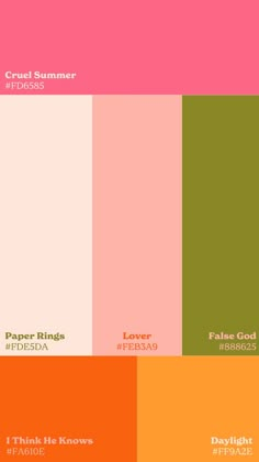 the color scheme for an orange, pink, green and yellow palette with different shades