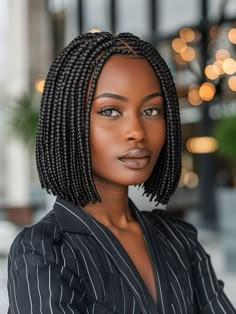 Braided Bob Hairstyles For Black Women, Haircut With Braids, Braids In A Bob Style, Braided Bob Box Braids, Trendy Braid Hairstyles, Braid Hairstyles With Weave, Short Box Braids Bob, Braid Bob, Grey Hair Braids