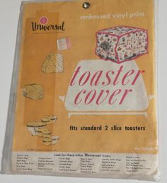 an old advertisement for toaster covers with images of cakes and cookies on the front