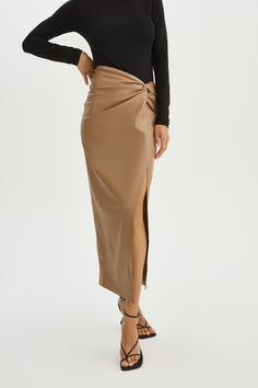 EILEEN | Faux Leather Maxi Skirt Leather Maxi Skirt, Vinyl Skirt, Vinyl Skirting, Form Fitting Tops, Graceful Movement, Faux Leather Skirt, Mocha, Work Outfit, Leather Skirt