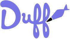 the word duff written in blue ink with a pen sticking out of it's tip