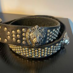 Versace Studded Lion Belt Leather With Brass Hardware And Studs Size 38” Entire Length Lion Belt, Versace Accessories, Belt Leather, Brass Hardware, Belts, Versace, Lion, Women Accessories, Brass