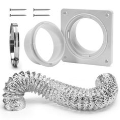 an assortment of metal parts including screws, rings and fittings for the door handle