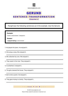 #gerundandinfinitive #gerundandinfinitiveworksheet  #english #englishgrammar #esl #eslworksheet #engblocks #eslwebsite Active Voice Worksheet, Present Perfect Tense Worksheets, Adverbs Of Frequency Worksheets, Some Any Worksheet, Uncountable Nouns Worksheets, Past Simple Exercises, Present Simple Exercises, Present Perfect Sentences