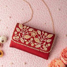 Elegant Pearl Zardozi Beaded Bridesmaid Gifting Sling Purse Small Fabric Wallet for Special Occasion Hand-embroidered Unique Wallet - Etsy Oman Handwork Shoulder Bag For Celebrations, Celebration Handwork Shoulder Bag, Red Embroidered Shoulder Bag For Wedding, Gift Shoulder Bag With Gold Embroidery, Gold Embroidered Clutch As Gift, Festive Embroidered Evening Bag For Celebration, Celebration Embroidered Shoulder Bag, Rectangular Embroidered Shoulder Bag For Celebration, Embroidered Rectangular Shoulder Bag For Celebration