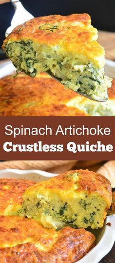 spinach artichoke crustless quiche on a plate