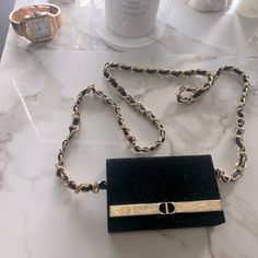 The Pouchette Is Dior The Chain Is Not. The Chain Is Also Not Attached As Seen In Image Two Dior Wallet On Chain, Accessories Dior, Dior Gold, Dior Accessories, Wallet On Chain, The Chain, Dior Wallet, Gold Black, Dior