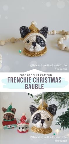 crochet christmas ornament pattern for frenchie christmas bauble