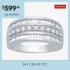 a white gold ring with channeled diamonds on the side and $ 599 99