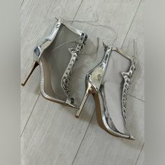 Brand New Metallic Silver Heeled Booties Size 6. No Tags Unused. Silver Heels, Bootie Boots, Metallic Silver, Ankle Boots, Size 6, Women Shoes, Brand New, Boots, Tags