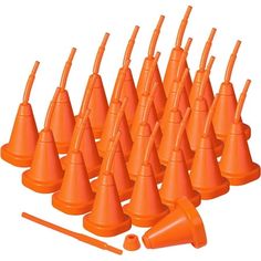 an image of many orange cones and screws