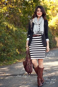 stripes Dress Shirt Outfit, Kendi Everyday, Stripes Dress, The Cardigans, Mode Casual, Striped Skirt, Hijab Style, White Striped Dress