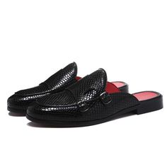 These casual Monk Strap Slip-On sandals are sure to add a stylish edge to your casual and smart wardrobe. Soft and comfy, these casual men's shoes provide a stylish look that is sure to get noticed. Wear these slip-on men's sandals with traditional attire or casual shirts and jeans for a fun and attractive look. US Size European Size Heel to Toe(cm) 6 38.0 240.0 6.5 39.0 245.0 7 40.0 250.0 8 41.0 255.0 8.5 42.0 260.0 9.5 43.0 265.0 10 44.0 270.0 11 45.0 275.0 12 46.0 280.0 12.5 47.0 285.0 13 48. Smart Wardrobe, Mens Loafer, Mens Loafers Shoes, Half Shoes, Backless Loafers, Mens Shoes Sandals, Flat Slippers, Black Slippers, Monk Strap Shoes