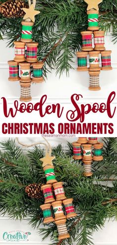 WOODEN SPOOL CHRISTMAS TREE ORNAMENTS Spool Christmas Tree, Pinterest Christmas Crafts, Wooden Spool Crafts, Spool Crafts, Vintage Inspired Christmas, Wooden Spool