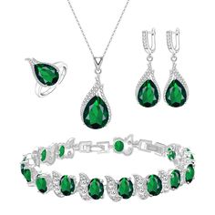 PRICES MAY VARY. ❤WOEMN TEARDROP JEWELRY SET: ❤ This is a perfect jewelry set for women, |necklace pendant||dangling earrings||sparkling tennis bracelet||adjustable ring| .It is perfect for matching jewelry in formal occasions such as parties .It is also the first choice as a gift,suitable for most women. ❤ADJUSTABLE SIZE: ❤Necklace length: 17.71"+1.97"extension chain,Bracelet length: 7.09"+0.79"extension buckle,We specialize in adding extension chains to necklaces and bracelets,so that differen Green Teardrop Jewelry Sets For Gifts, Teardrop Jewelry, Formal Jewelry, Costume Jewelry Sets, Cubic Zirconia Necklace, Necklace Ring, Women's Jewelry Sets, Women Necklace, Matching Jewelry