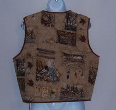 "Vintage Bushwacker khaki and rust or copper duck hunting, field stream, autumn scape toile scene print quilted vest or waistcoat. Excellent pre-owned condition. No holes, stains, rips, tears, fading, etc. Women's size LARGE or L. Measurements: bust-46\", length-21\". Button front closure. 100% rayon. Lined in cotton corduroy. Incredible print!" Bushwacker, Vest Waistcoat, Canoes, Duck Hunting, Quilted Vest, Printed Quilt, Autumn Leaves, Clothing Items, Hunting