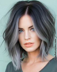 Edgy Hairstyles | Grey Blending: A Chic And Ageless Way To Wear Your Hair #greyblending #grayblending #greybalayage #graybalayage #balayage #grayhair... | Instagram Grey Bayalage Hair Short, Balayage Hair Ash Grey, Gray Balayage On Brown Hair, Grey Balayage Brunettes, Balayage Grey Hair, Smokey Grey Hair, Slate Grey Hair, Gray Ombre Hair, Grey Blending