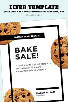 a flyer for a bakery sale with chocolate chip cookies