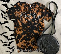 Skeleton Shirt Reverse Tie Dye Black Shirt Halloween Tie | Etsy Spooky Black T-shirt For Fall, Fitted Grunge T-shirt For Fall, Fitted Black T-shirt For Halloween, Fitted Casual Halloween Tops, Fitted Casual Tops For Halloween, Spooky Fitted Halloween Tops, Fitted Grunge Halloween T-shirt, Spooky Fitted Tops For Halloween, Fitted Witchy Top For Halloween