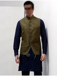 Deepak Perwani groom vest with pocket in olive green color. 3 pocket raw silk khaadi waistcoat with kurta pajama | Find Glasgow waistcoat shop near me MW20247 Indian Waistcoat, Groom Waistcoat, Indian Vest, Anarkali Dress Indian, Amir Adnan, Mehendi Dresses