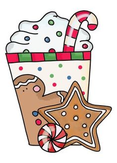 a cup filled with cookies and candy canes