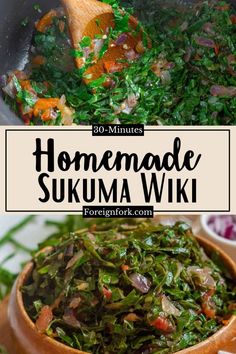 homemade sukuma wiki recipe in a pot with wooden spoons on the side