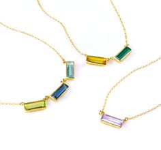 "Breaking new ground with this Adira Series Birthstone necklaces. This is a beautiful gemstone bar necklace that will gorgeously represent family or friends. This makes a perfect and meaningful gift for a loved one or yourself. Please leave a note in the message box at checkout with the details of your order. List the order of birthstones in order from left to right. Gemstones are approximately 16 x 6 mm (0.6 x 0.2 inches). Information We Need From You: ▸ Birthstones (from left to right) ▸ OPTIO Customizable Real Gem Necklace, Cheap Minimalist Birthstone Charm Necklaces, Necklace With Kids Names, Breaking New, Mom Necklace Personalized, Mother Necklace Personalized, Gemstone Bar Necklace, Personalized Gifts For Mom, Mothers Necklace