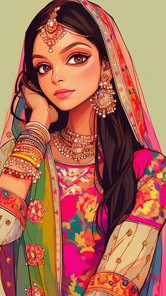 Created by MarinAImagery Indian Culture Drawing, Desi Drawing, Expressions Art, Indian Portrait, Indian Wall Art, Indian Women Painting, Indian Illustration, South Asian Art, Illustration Styles