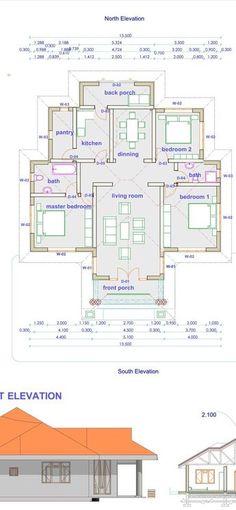 the floor plan and elevation plans for a house