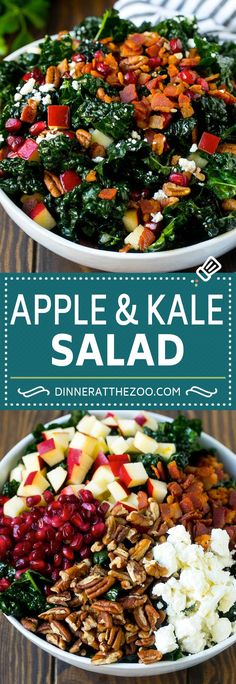 two bowls filled with apples and kale salad