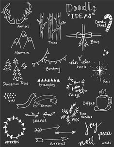 hand drawn doodles on blackboard with words and arrows