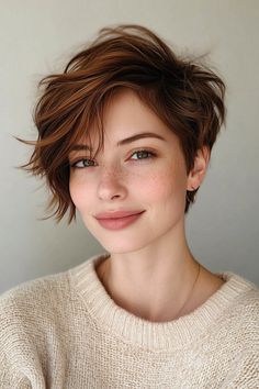 55. Chestnut Curved Long Pixie (Long Pixie Haircut) - Long Pixie Haircut Pixie Asymmetrical, Girls Pixie Cut, Long Pixie Haircut, Short Summer Haircuts, Feminine Short Hair, Pixie Cut With Long Bangs, Longer Pixie, Layered Pixie Haircuts, Summer Haircut