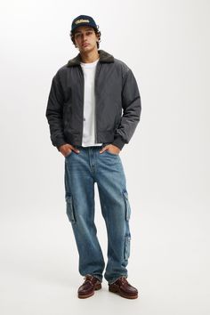 Cropped Bomber JacketCotton On Men - Phantom Bomber Jacket - CharcoalCotton On | Men | Clothing | JacketsCotton On | Men | Clothing | JacketsCotton On | Men | Clothing | Jackets Casual Winter Outerwear With Cargo Pockets, Casual Gray Outerwear With Cargo Pockets, Urban Winter Outerwear With Cargo Pockets, Gray Outerwear With Patch Pockets For Winter, Urban Winter Windbreaker With Patch Pockets, Gray Winter Outerwear With Multiple Pockets, Gray Outerwear With Ribbed Cuffs For Cold Weather, Fall Outerwear With Cargo Pockets For Cold Weather, Gray Utility Outerwear With Multiple Pockets