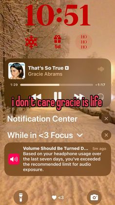 an iphone screen with the text, i don't care grace is life notification center while in 3 focus