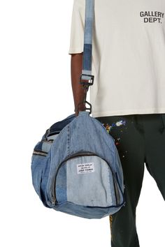 Denim Streetwear Bags With Pockets, Streetwear Denim Bags With Pockets, Denim Bags With Pockets For Streetwear, Upcycled Denim Travel Bag, Denim Travel Bag With Upcycled Material, Denim Duffle Bag, Recycled Denim Bags, Gallery Dept, Recycled Denim