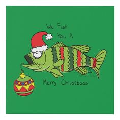 a green christmas coaster with a fish wearing a santa hat