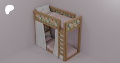 the bunk bed is made out of wood and has a ladder for storage underneath it