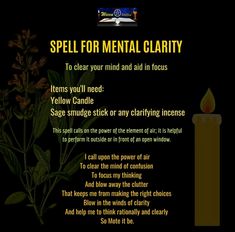 Clarity Candle Spell, Yellow Candle Spells, Mental Clarity Spell Jar, Spells For Mental Clarity, Yellow Candle Magic Spells, Mental Clarity Spell, Spells That Actually Work No Ingredients, Clarity Spell Jar, Monday Rituals