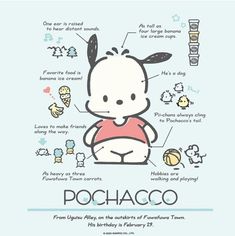 a cartoon character with the words pochaco on it's chest and an image of