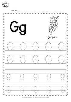 the letter g is for grapes worksheet with an upper and lowercase word