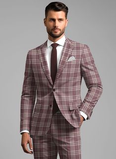 Achieve a modish look with our Loro Piana Serafina Wool Silk Linen Jacket. This exquisite jacket is fashioned from a luxurious blend of wool, silk, and linen, features an eye-catching plaid pattern in a rich mauve tone interwoven with creamy white. The midweight and breathable fabric ensures unparalleled comfort, making it perfect for any season. Step into any event, be it formal or casual, and exude sophistication and charm as it is a true testament to excellence.    A marriage of elegance and Tailored Silk Suits For Fall, Tailored Silk Outerwear For Business Casual, Luxury Fitted Single Breasted Tweed Jacket, Silk Long Sleeve Business Casual Outerwear, Silk Long Sleeve Outerwear For Business Casual, Silk Single Breasted Outerwear For Business Casual, Luxury Fitted Tweed Jacket With Lapel Collar, Tailored Silk Outerwear With Suit Collar, Fitted Silk Outerwear With Suit Collar