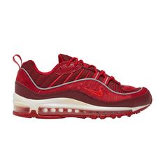 Find NIKE Air Max 98 Se 'team on Editorialist. The Air Max 98 SE ‘Team Red’ comes dressed in layers of mixed materials, with the wave divider line separating panels of leather, mesh and suede. The white midsole adds contrast, while a leather mudguard finishes off the look with a premium touch. Red Air Cushioned Mesh Sneakers, Red Mesh Sneakers With Air Cushioning, Red Athleisure Sneakers With Air Cushioning, Nike Red Functional Sneakers, Red Air Max Cushioned Sneakers, Functional Red Nike Sneakers, Sporty University Red Running Shoes With Air Max Cushioning, Red Dynamic Mesh Running Shoes, Red Mesh Sneakers For Sports