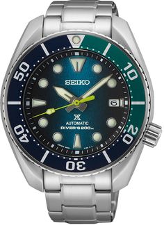 Limited Edition of 1400 Pieces. Seiko Watch Prospex Silfra Sumo Diver Limited Edition SPB431J1. Introducing a brand new European exclusive timepiece into the Prospex diving collection, inspired by the clearest water in the world. Diving is at the heart of Prospex, and this watch design is influenced by one of the world’s most iconic diving destinations. It takes its inspiration from the underwater sea view of Silfra in Iceland, between the North American and Eurasian tectonic plates, which continue to drift further apart each year. Silfra remains the only place in the world where divers can explore the fissure between two continents – the water is filtered through lava over the course of 100 years, making it the clearest water in the world. This diver is built in the classic ‘Sumo’ design Seiko 5 Sports, Silver Man